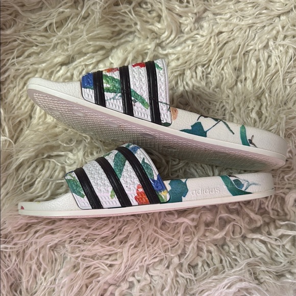 adidas Floral Slide Sandals - White and Black - Picture 7 of 10